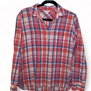 J Crew Long Sleeve‎ Pink Blue Plaid Button Down Shirt Medium BX2